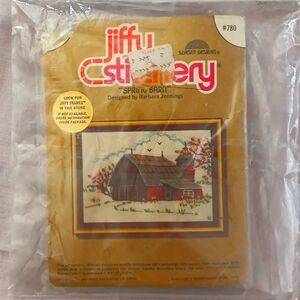 Vintage Jiffy Stitchery "Spring Barn" kit cottage core cross stitch